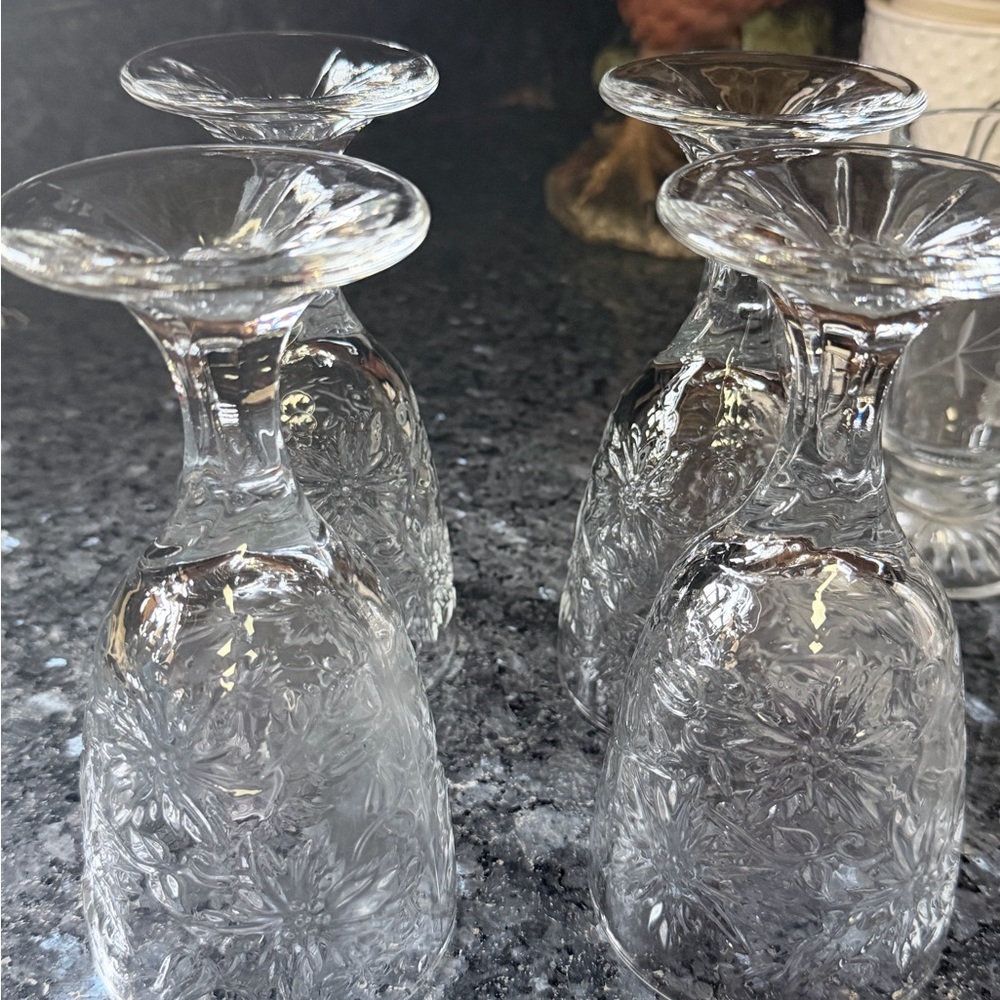 Princess House Clear Floral Etched Glasses
